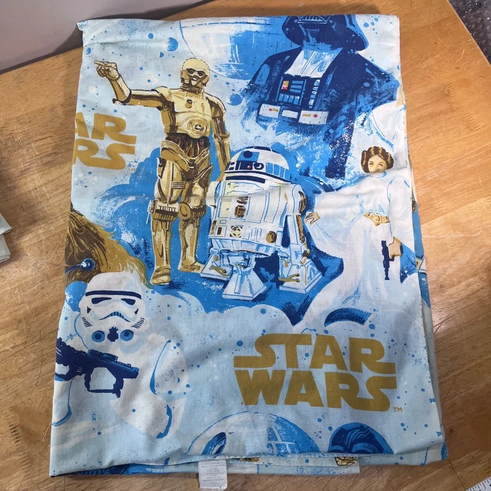 Star Wars Sheet Set Vtg 1977 Twin Blue A New Hope Character Print 4pc Set